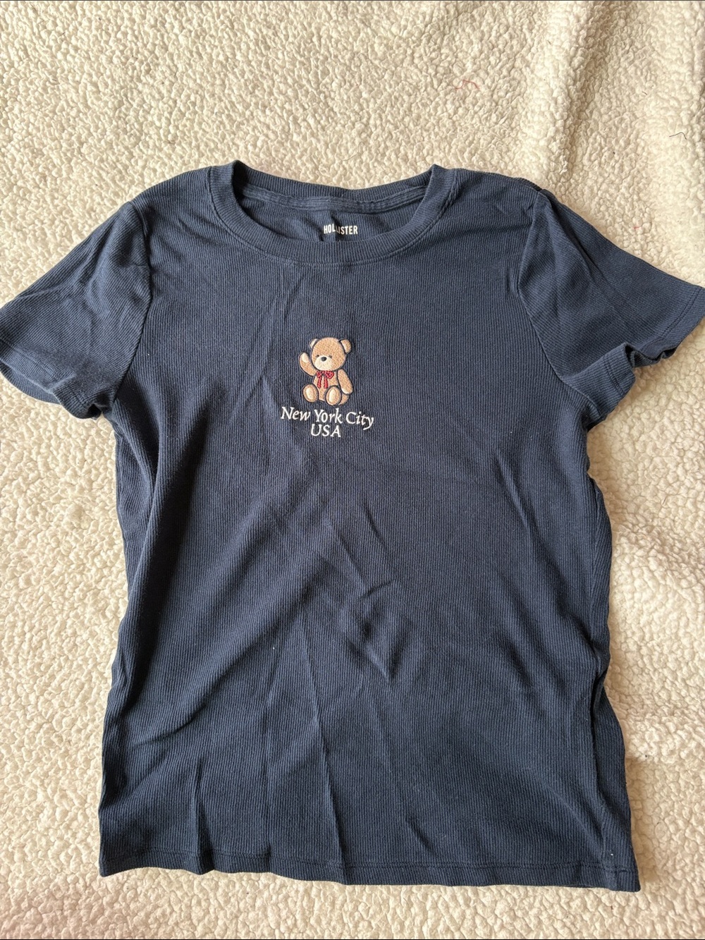 Hollister embroidered bear ribbed tshirt